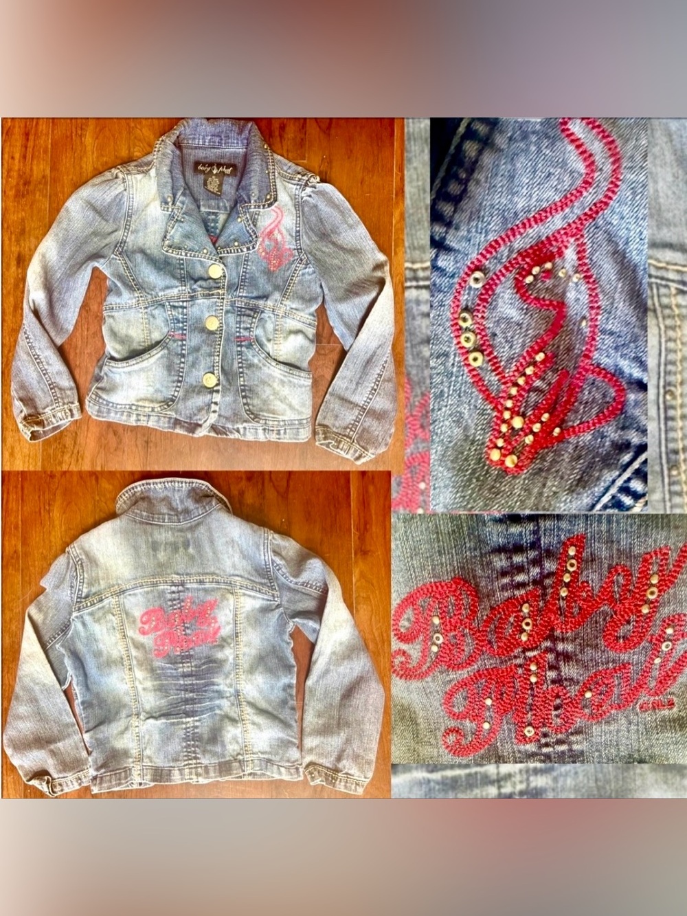 VINTAGE Y2K BABY PHAT DENIM SNAP UP LIGHT WASH JEAN JACKET LITTLE GIRLS SIZE 6X